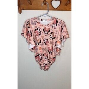 Boutique Disney Minnie Mouse Flutter Bell Sleeve Romper Bodysuit Pink 3T